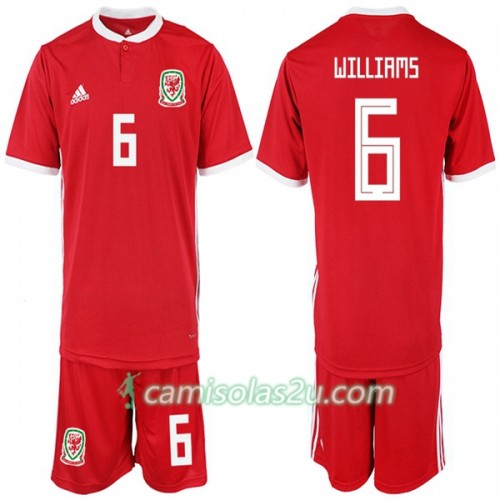 Camisolas de Futebol País de Gales WILLIAMS 6 Criança Equipamento Principal 2018/19 Manga Curta Camisolas de Futebol País de Gales WILLIAMS 6 Criança Equipamento Principal 2018/19 Manga Curta